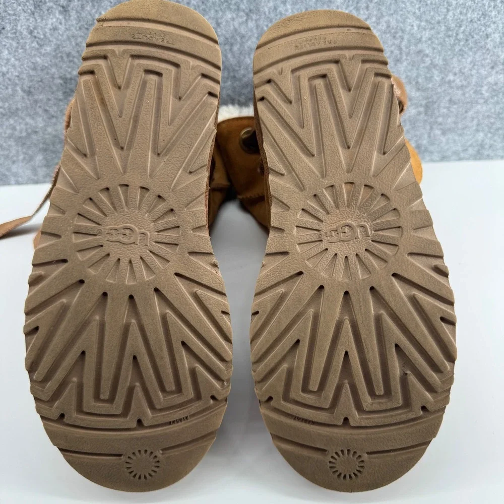 UGG Gita Bow Boot Women 7 Chestnut Suede Sheepskin Lining 1098075